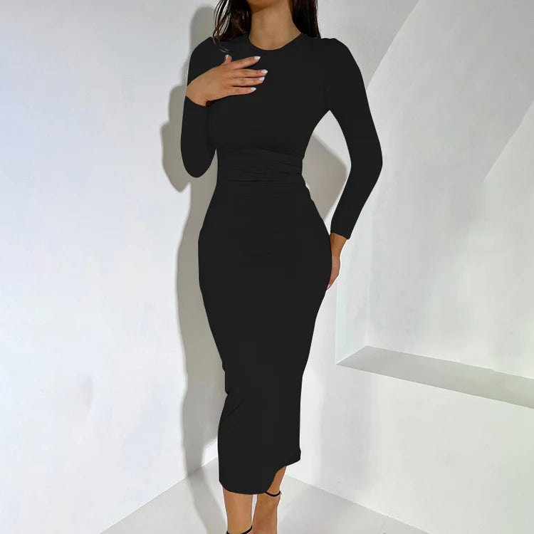 Solid Color Round Neck Slim Short Sleeve Dresses