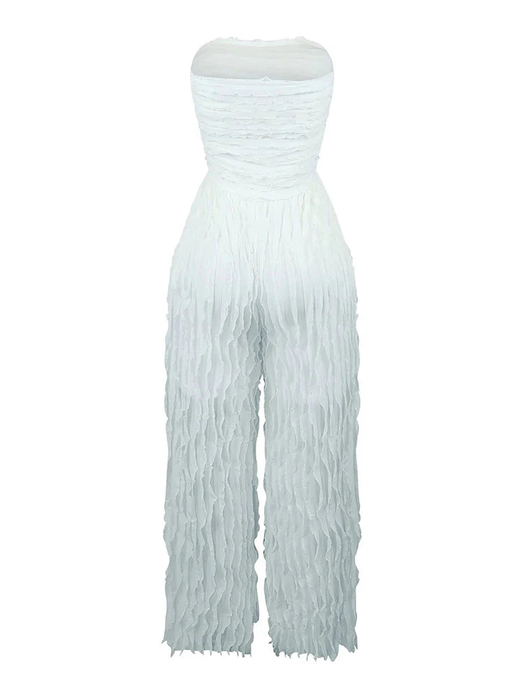 Pleated Strapless Wide Jumpsuit
