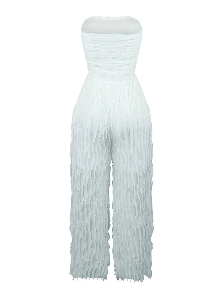Pleated Strapless Wide Jumpsuit