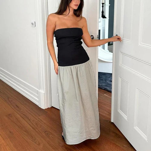 Color Clash Sheath Sleeveless Dresses