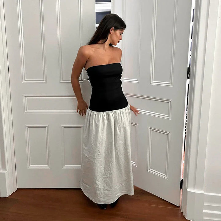 Color Clash Sheath Sleeveless Dresses