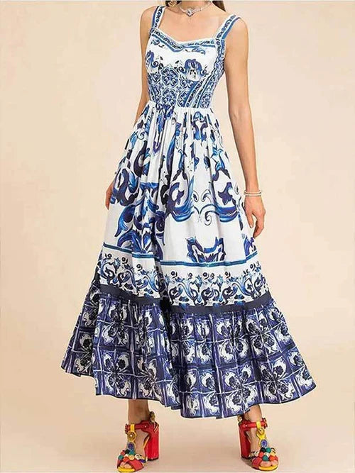 Bohemian Style Elegant Light Luxury Mid-Length Printed Halter Dresses