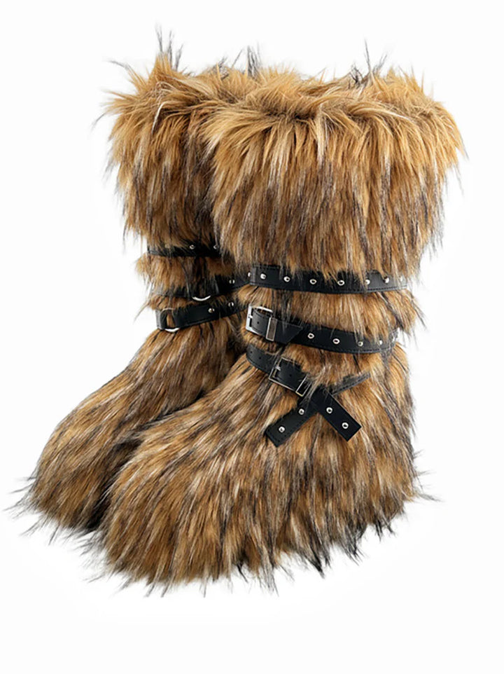 Buckle Faux Fur Boots