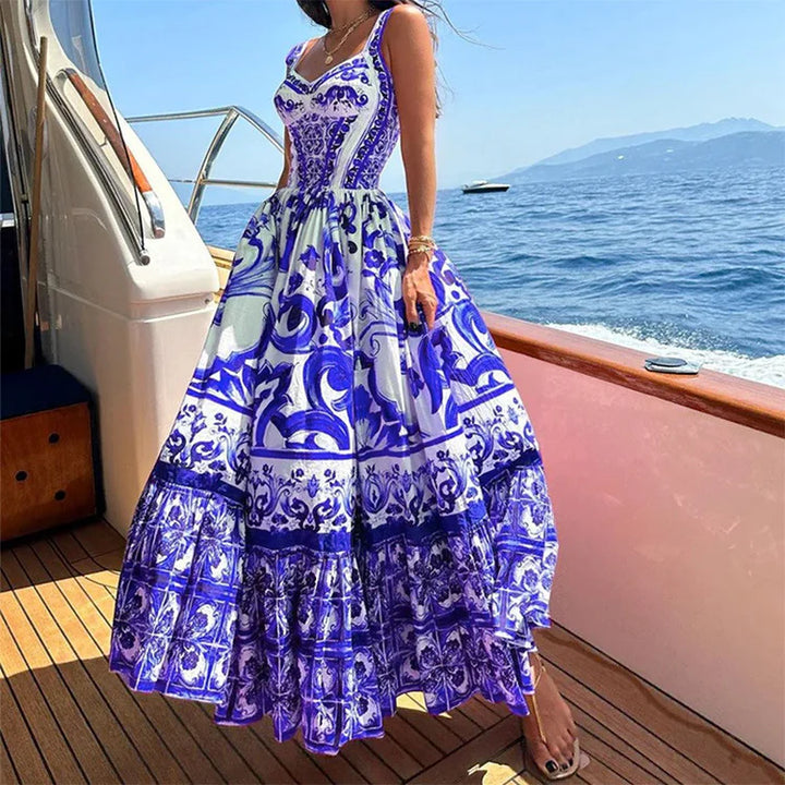 Bohemian Style Elegant Light Luxury Mid-Length Printed Halter Dresses
