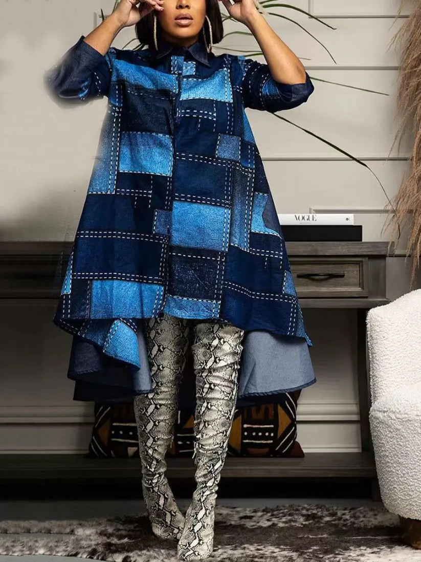 Two Piece Loose Fit Denim Print Set