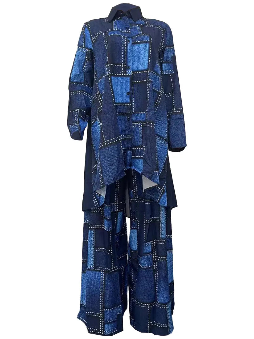 Two Piece Loose Fit Denim Print Set