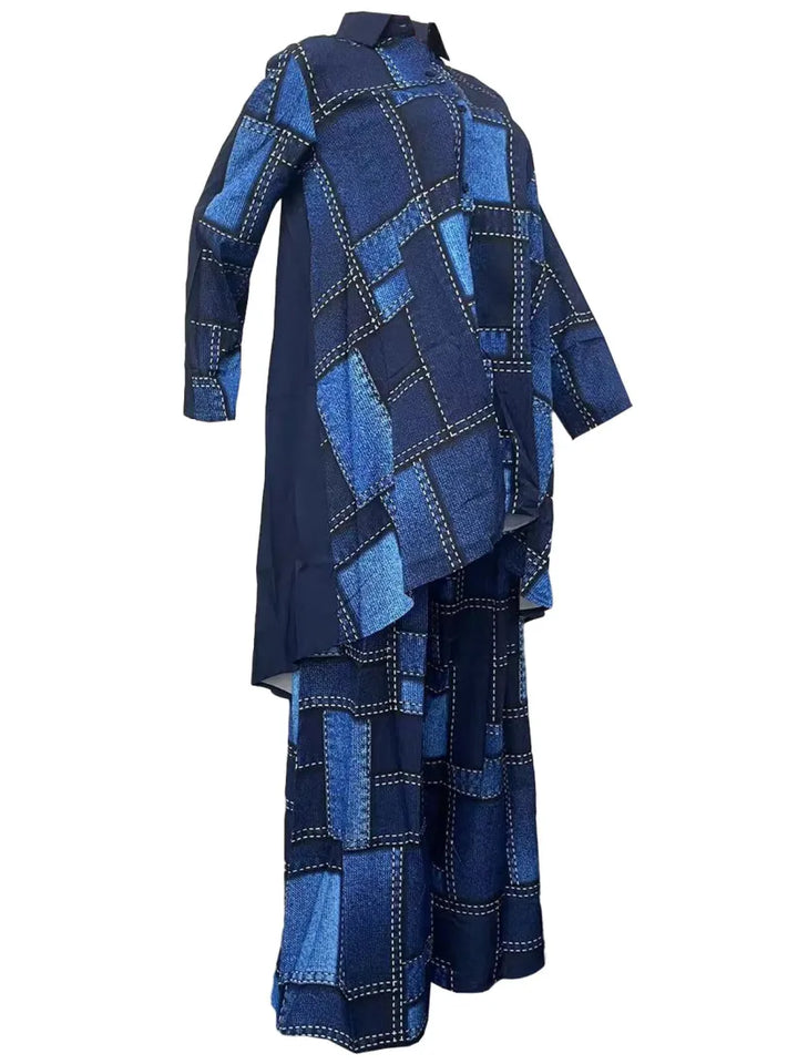 Two Piece Loose Fit Denim Print Set