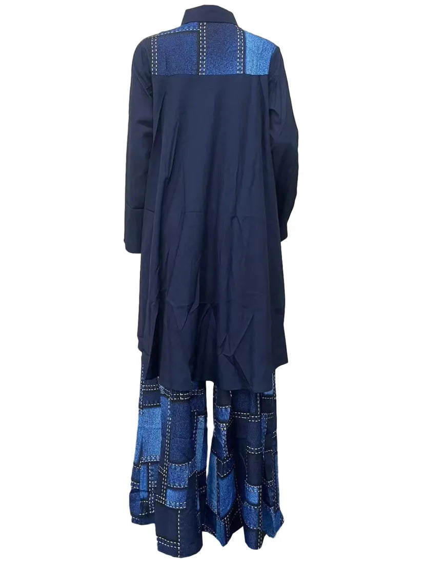 Two Piece Loose Fit Denim Print Set