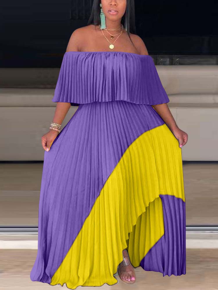 Off Shoulder Ombre Pleated Maxi Dress