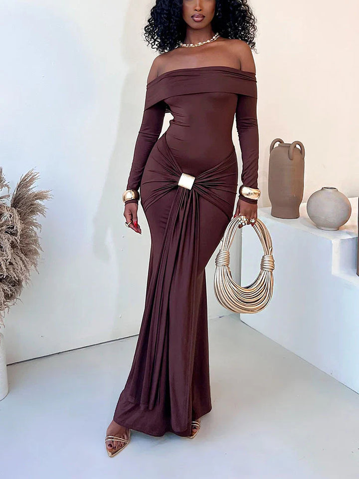 Off Shoulder Draped Gown Dress