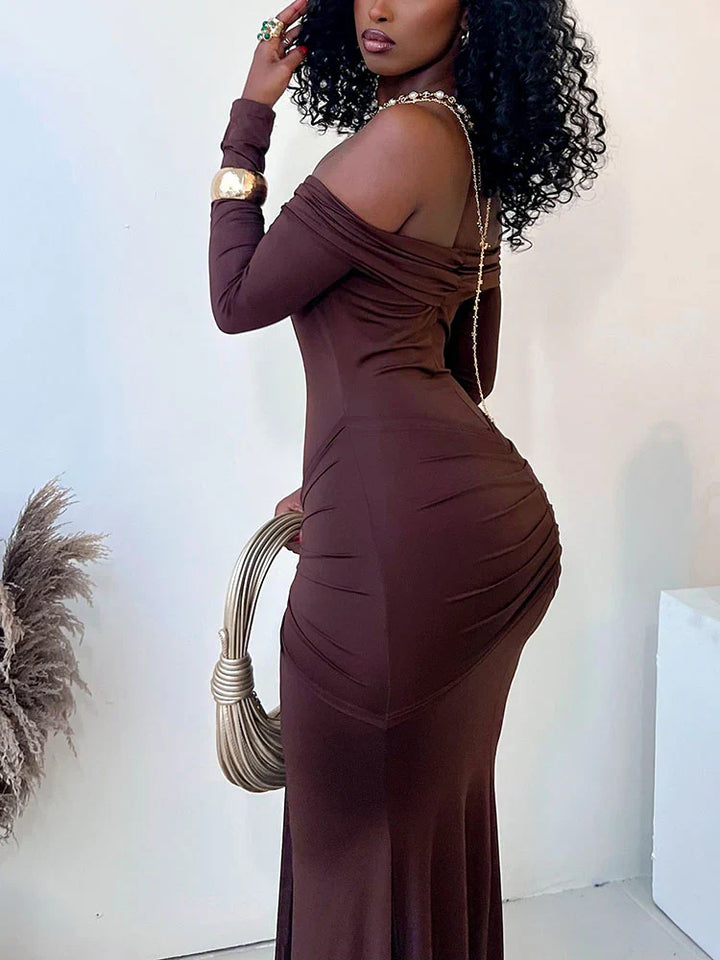 Off Shoulder Draped Gown Dress