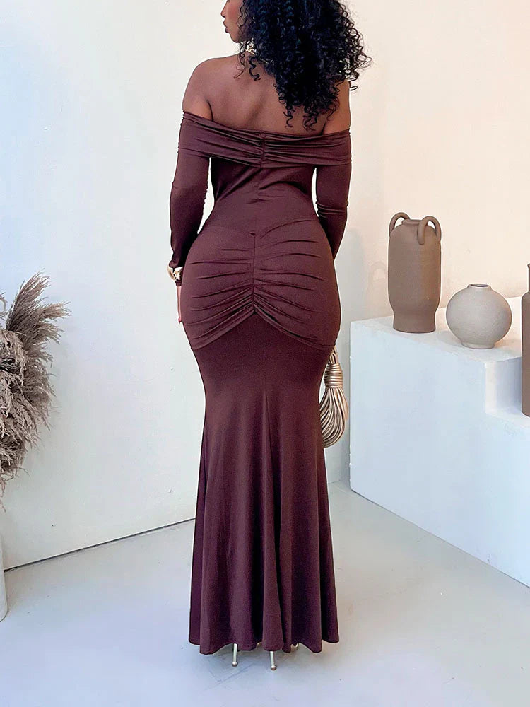 Off Shoulder Draped Gown Dress