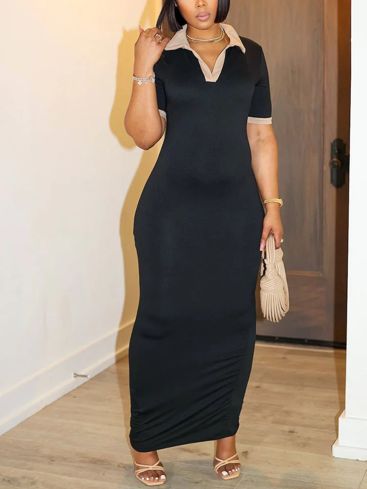 Contrast Polo Bodycon Maxi Dress