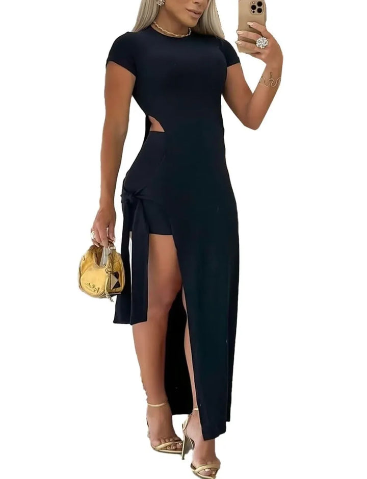 Two Piece Side Slit Maxi Dress Short Set