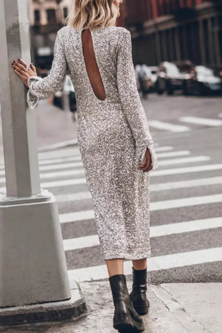 Sequin Long Sleeve Midi Dress