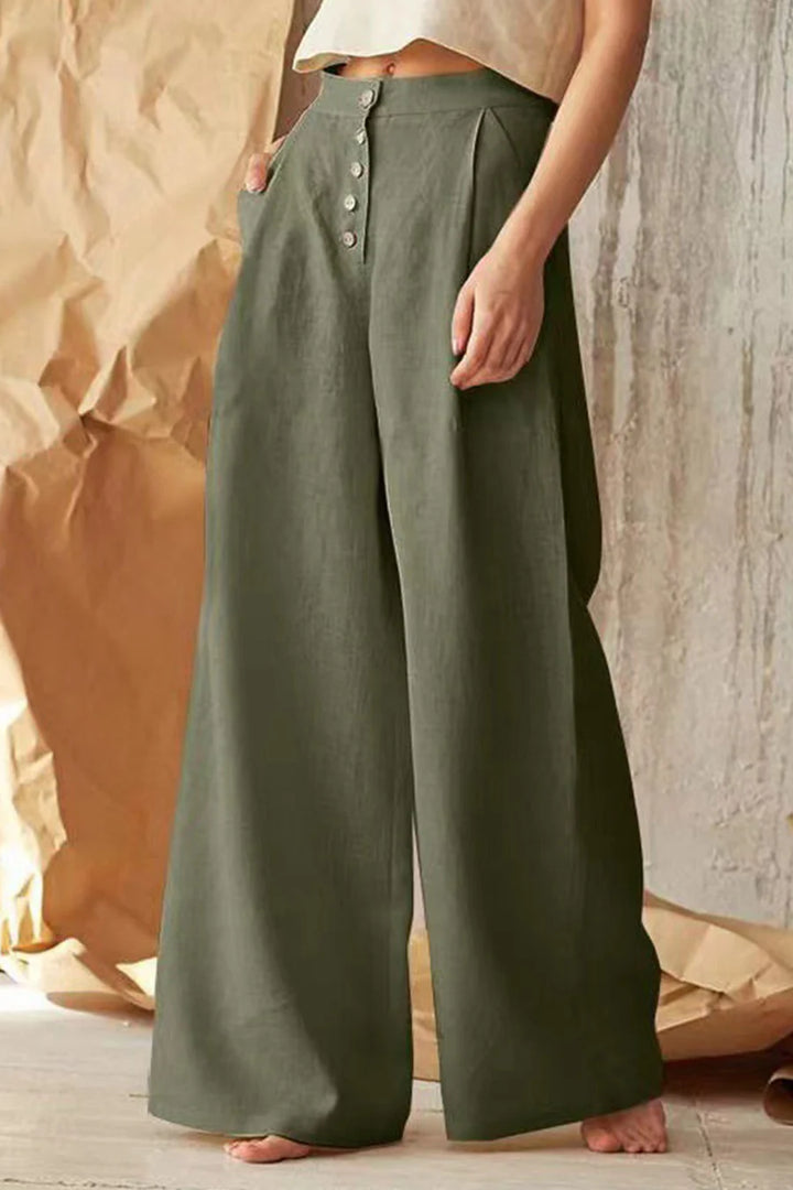 Solid Color Single-breasted Wide Leg Long Pants