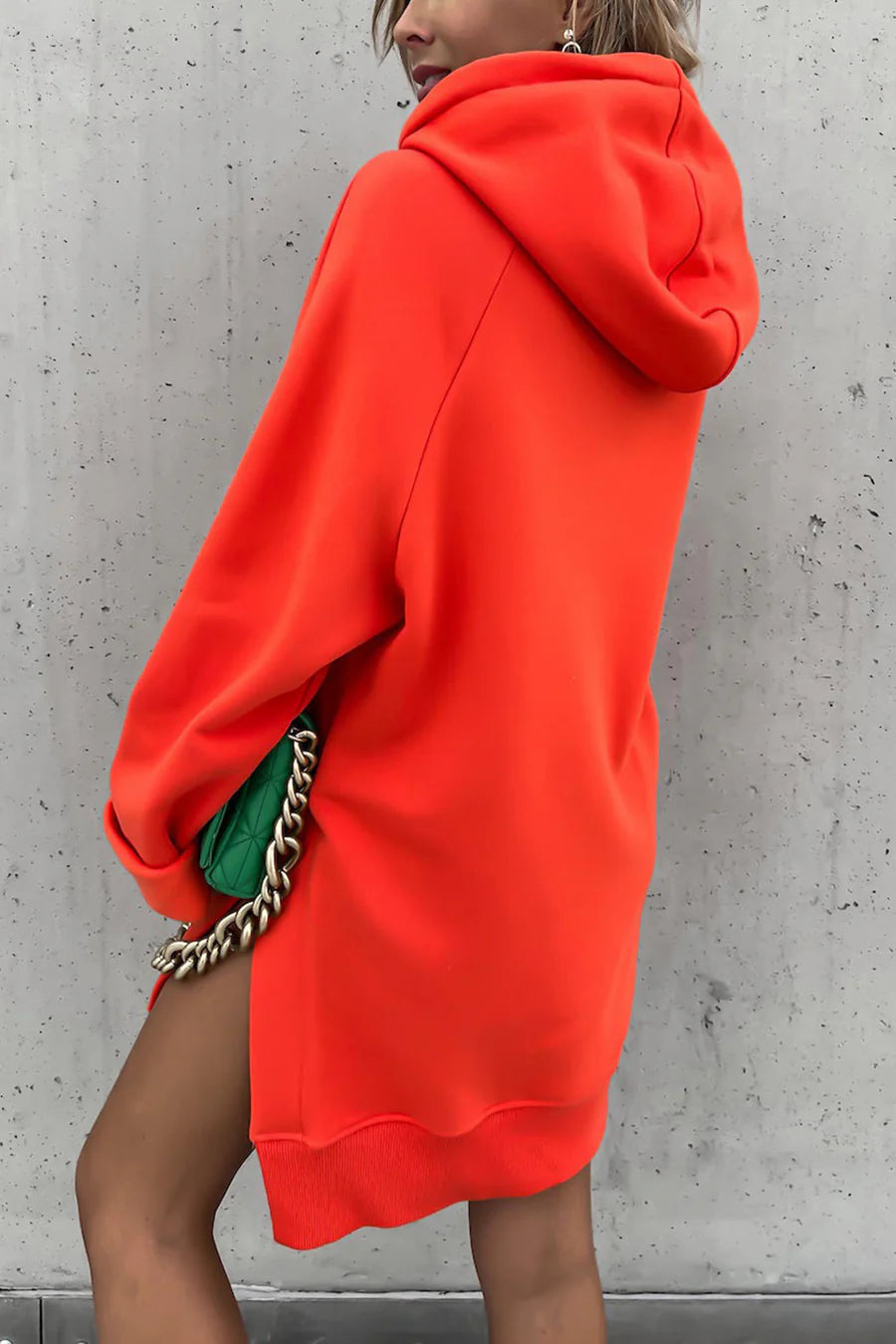 Solid Color Slit Mid-length Hoodie