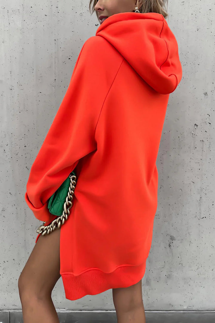 Solid Color Slit Mid-length Hoodie
