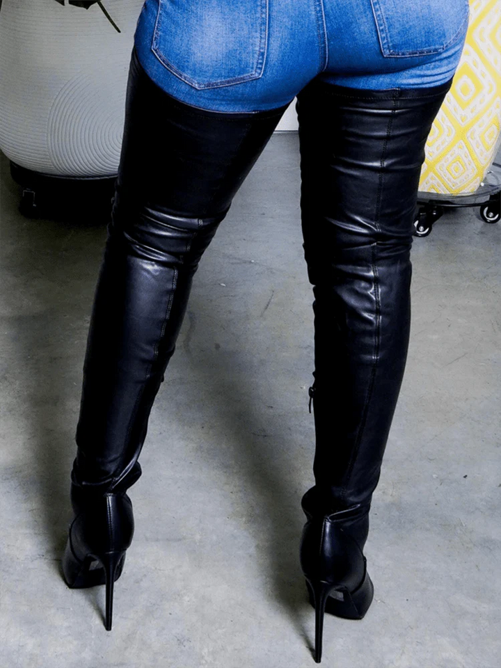 PU Leather Flat Over Knee Boots