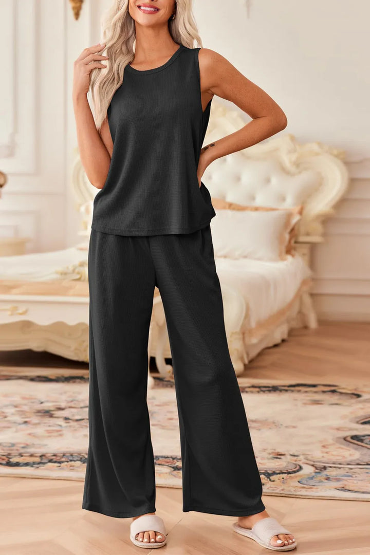 Waffle Tank Top Two-piece Pants Set