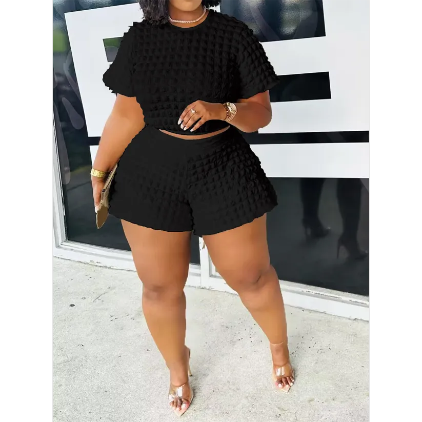 Two Piece Short Sleeve Bubble Top Shorts