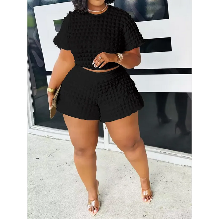 Two Piece Short Sleeve Bubble Top Shorts