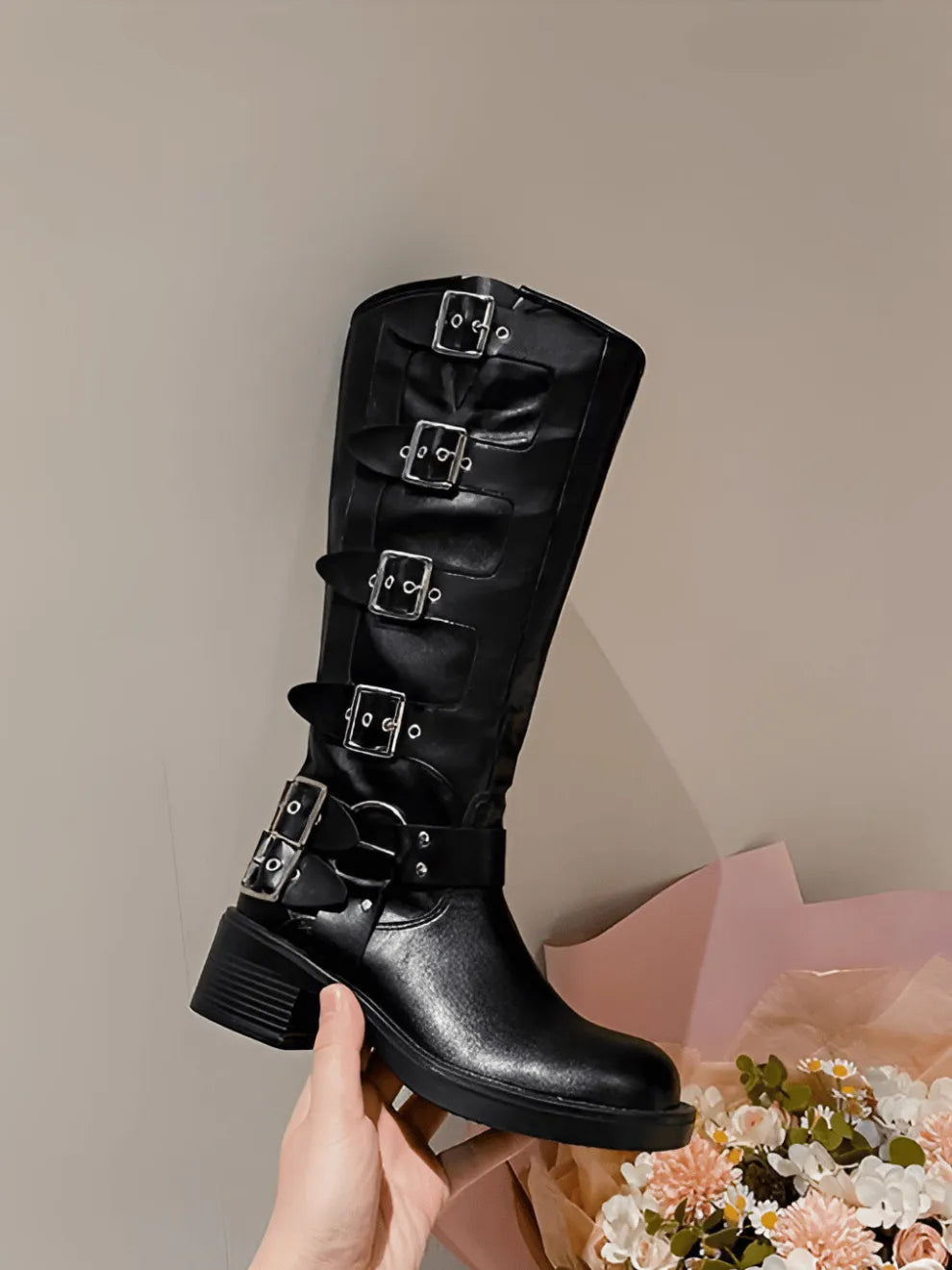Multi Buckle Cowboy High Boots