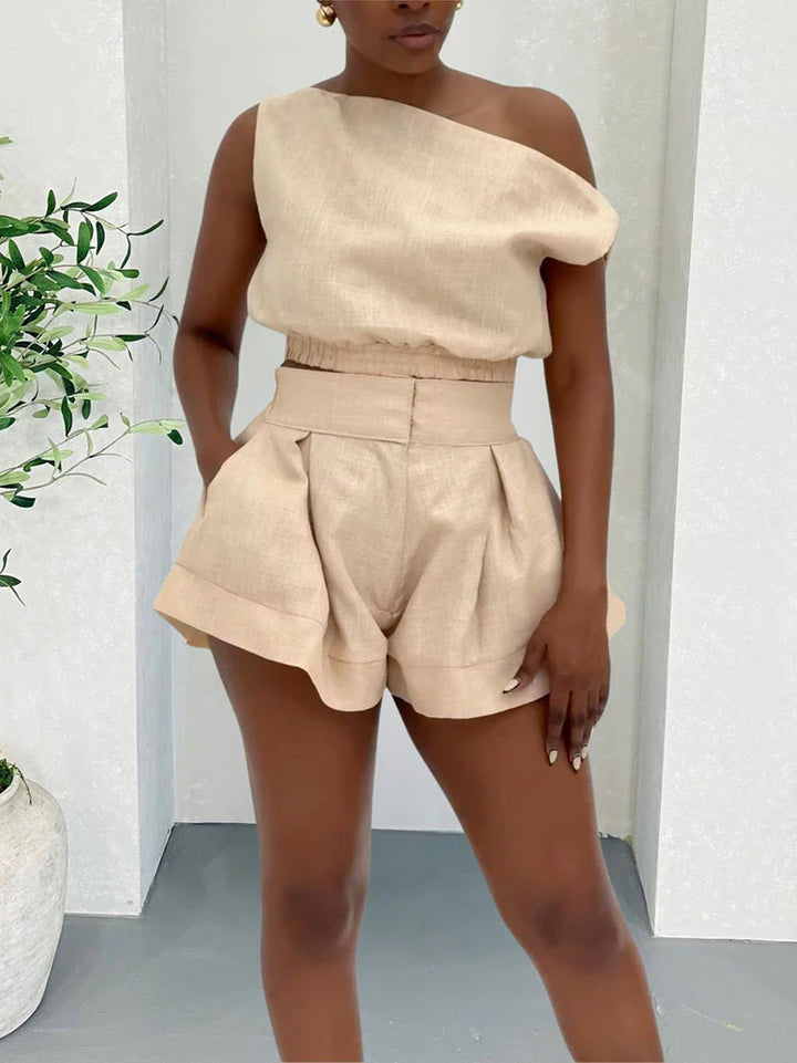 Asymmetrical Top & Flared Shorts Set