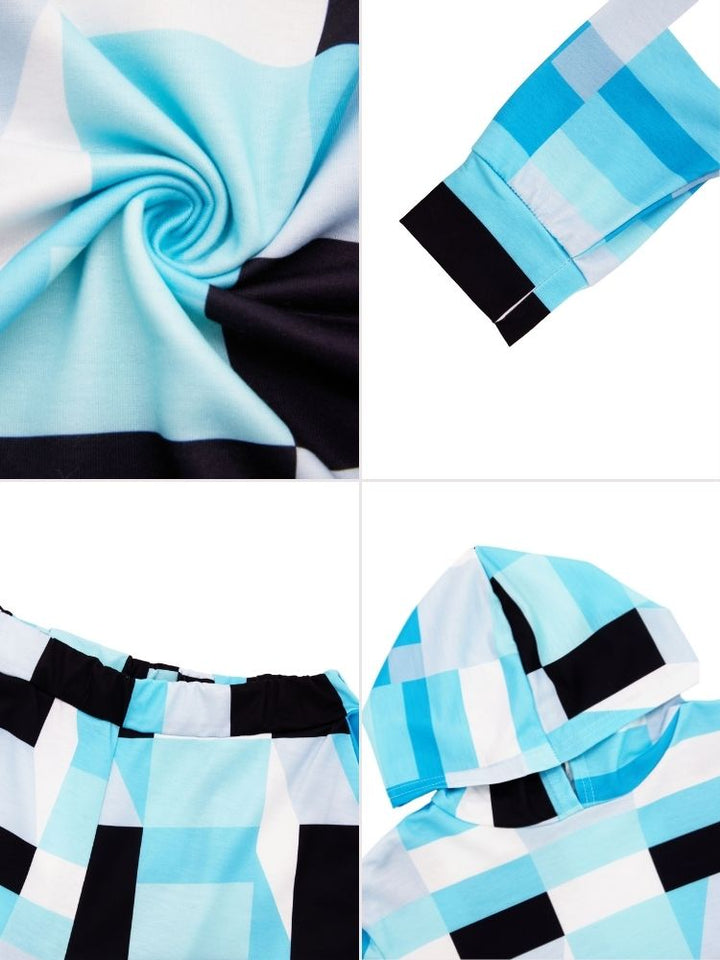 Long Sleeve Hooded Printed Sportswear Set Blue · XL