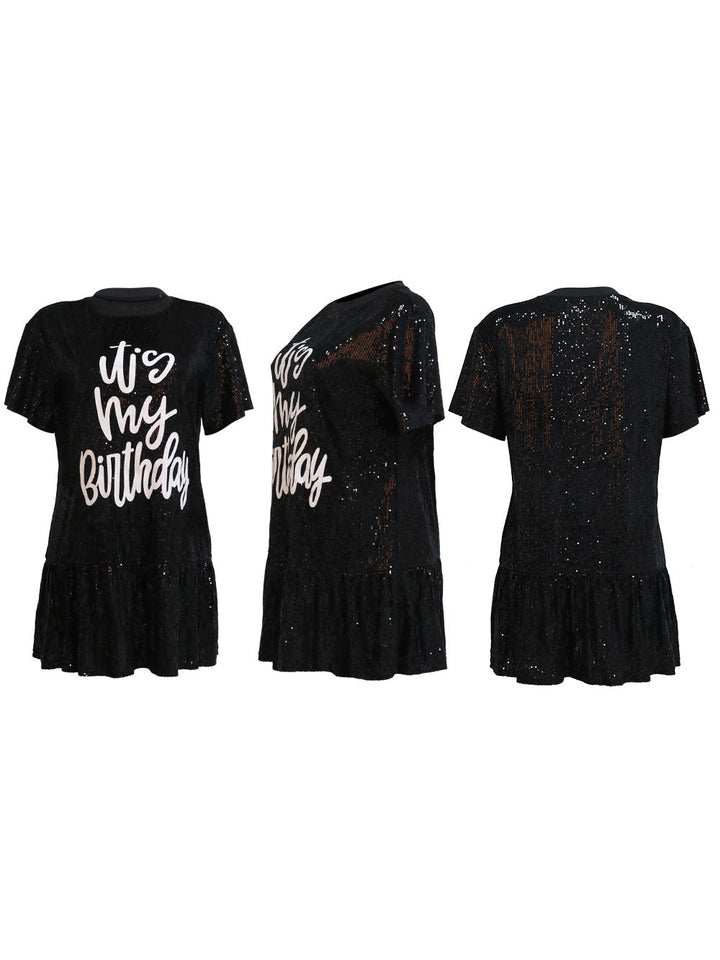 Printed Ruffle Glitter Dress