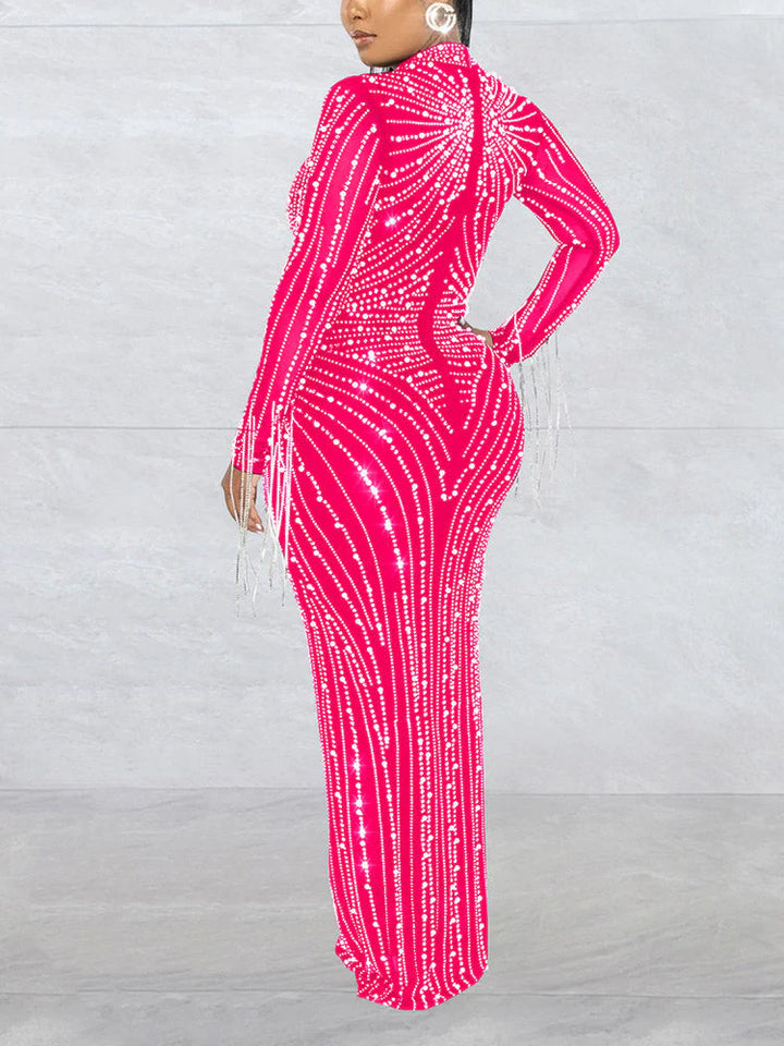 Pearl Rhinestone Mesh Dress