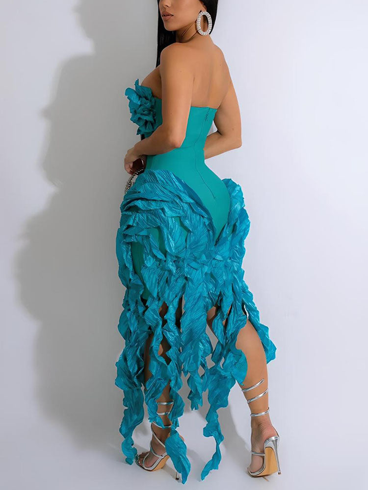 Strapless Irregular Ruffle Dress