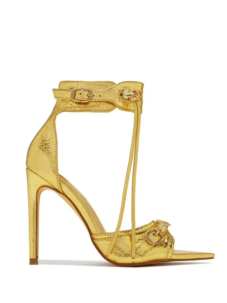 Ankle Zip Strap Pointed Toe Sandals