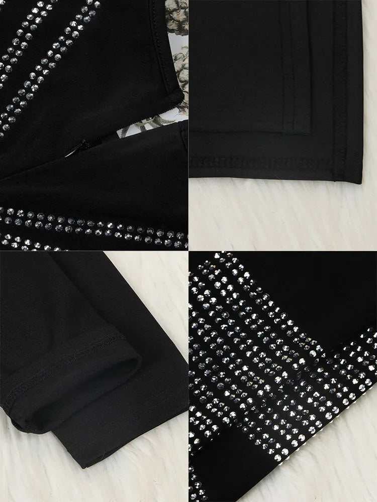 Long Sleeve Hot Drilling Sequins High Split Maxi Dress