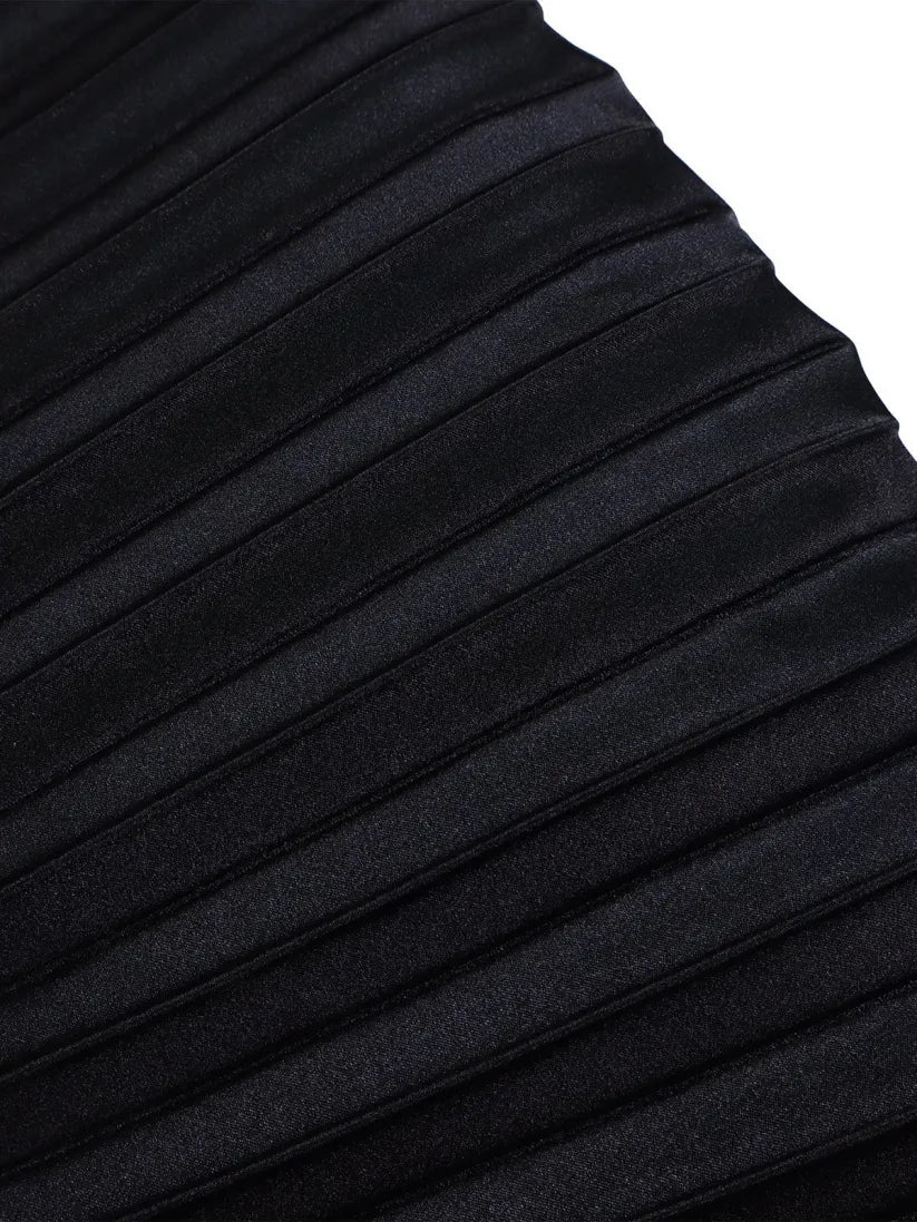 Solid Color Loose Strap Beach Pleated Dress