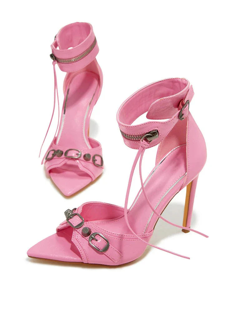 Ankle Zip Strap Pointed Toe Sandals