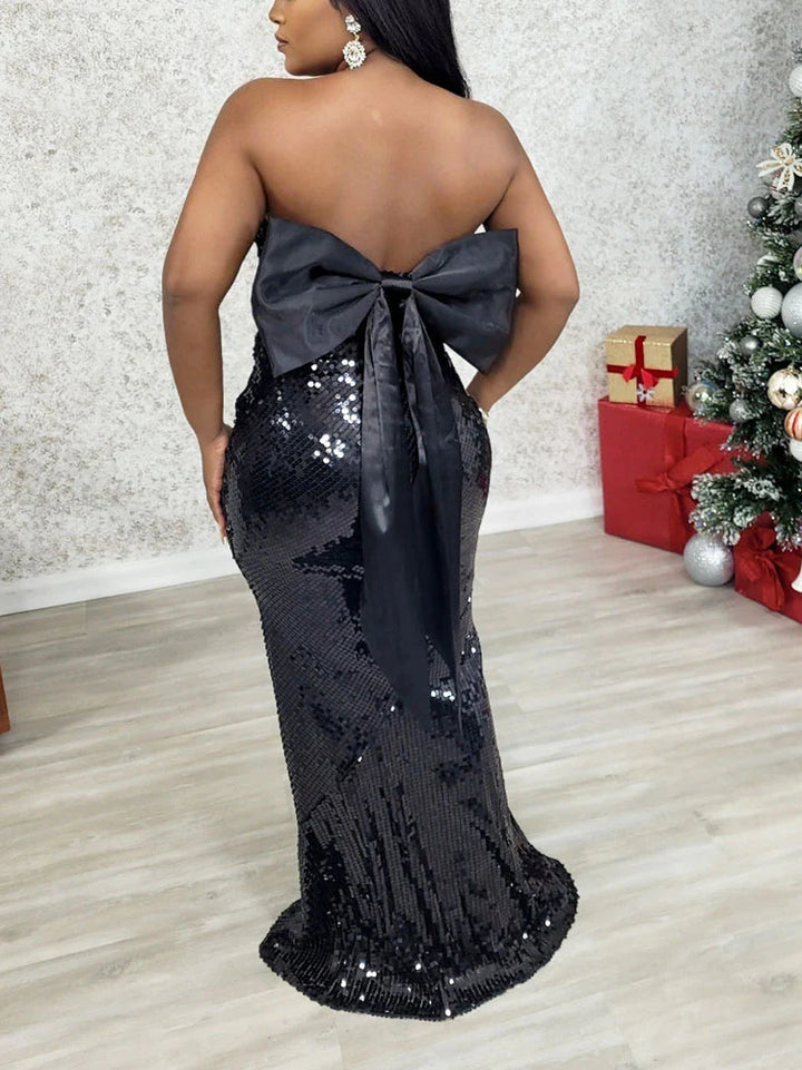 Bow Back Sequin Strapless Dress