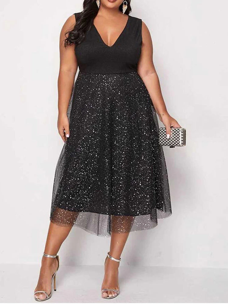 Contrast Mesh Midi Dress