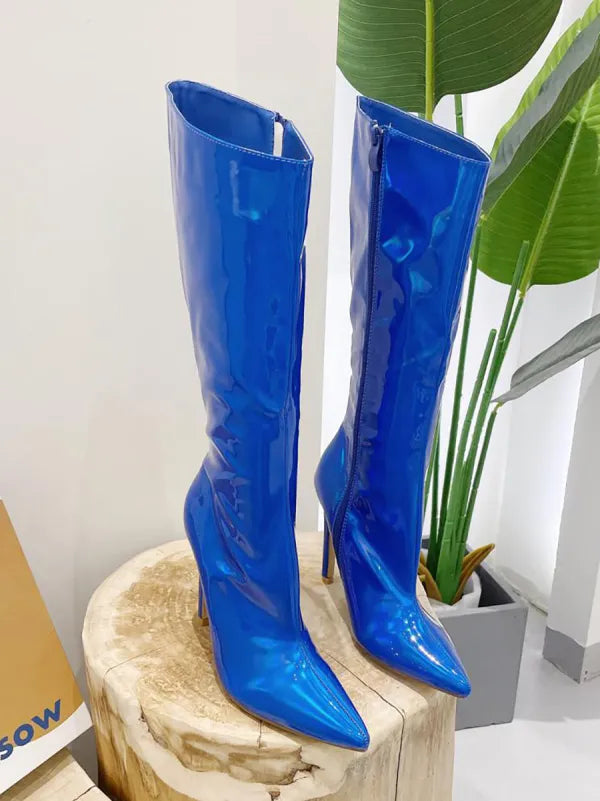 Colorful Shiny Pointed Toe High Heel Boots