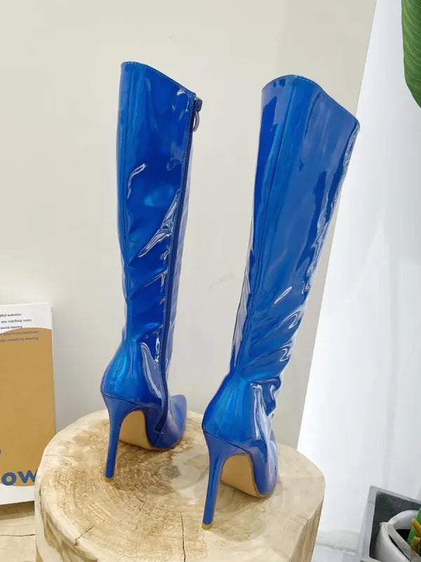 Colorful Shiny Pointed Toe High Heel Boots