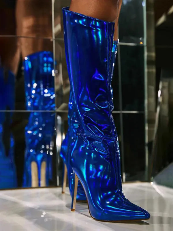 Colorful Shiny Pointed Toe High Heel Boots