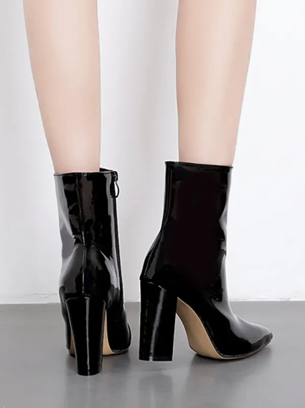 Patent Leather Pointed Toe Zipper Boots