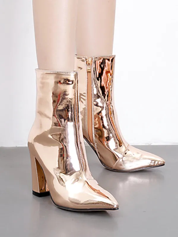 Patent Leather Pointed Toe Zipper Boots
